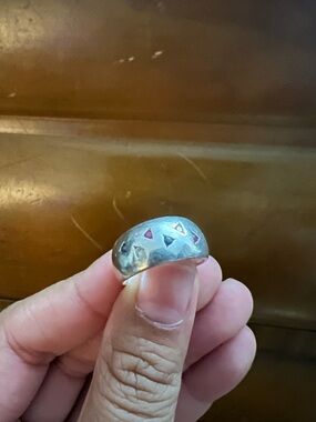 Unique Vintage sterling Silver Dome Ring with Pink Accents